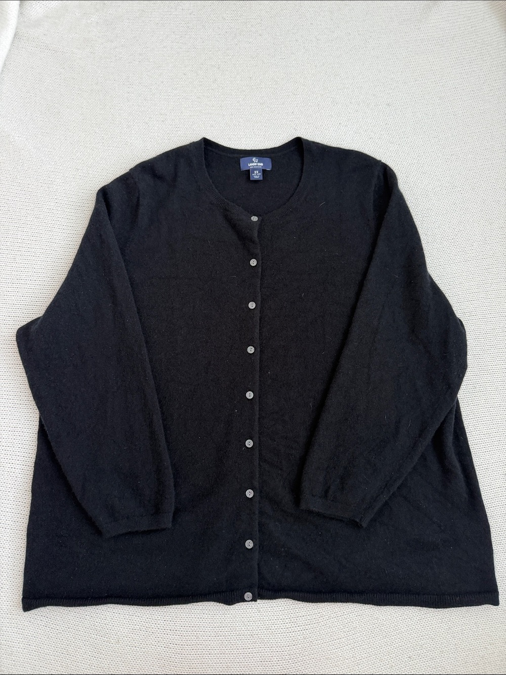 Lands End 100% Cashmere Cardigan Sweater Black Size 3X